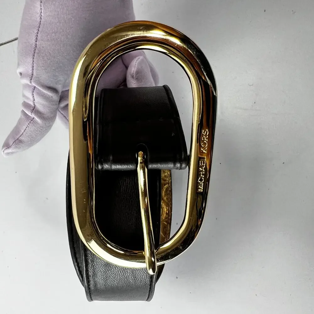 Michael Kors Genuine Leather Belt Gold Brass Buckle Wide 2' Size XL